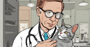 A veterinarian using a stethoscope to examine a cat's chest.